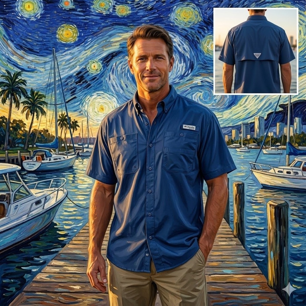 Columbia PFG Tamiami‎ II Short Sleeve Fishing Shirt Blue Mens XXL FM7266 UPF 40